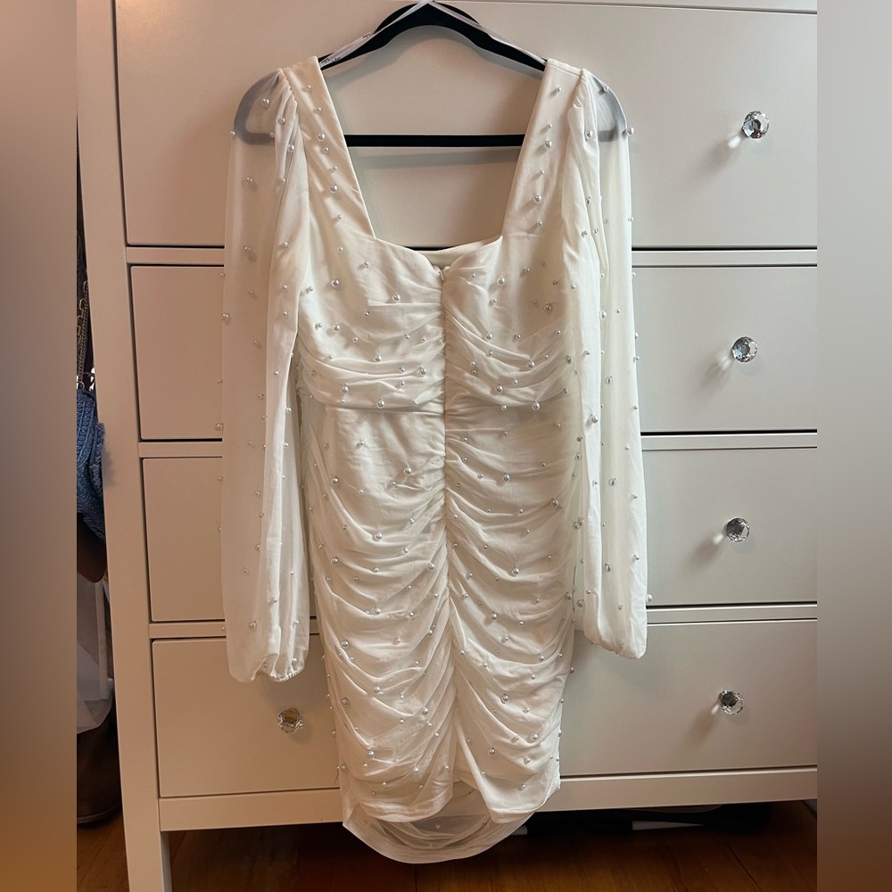 Lulus White Long Sleeve Pearl Dress - Picture 4 of 6